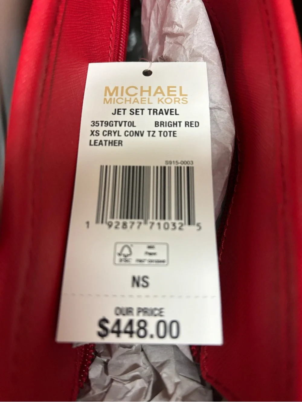 Michael Kors Red Saffiano Tote with Gold Hardware